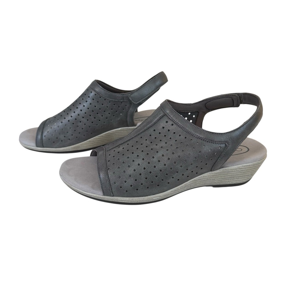 Orthofeet Hazel Womens Orthopedic Leather Wedge Sandals Gray Grey Size 10 Comfy